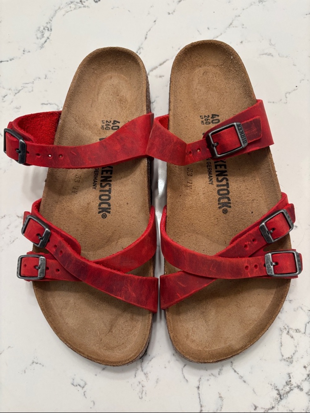 Birkenstock Red Triple-Buckle Sandals